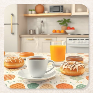 Frühstück Vormittags Kaffee Donuts Untersetzer Set