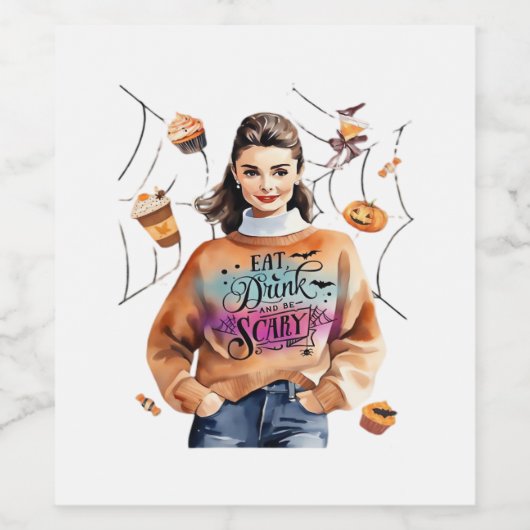 Frühstück zu Halloween und Beängstigend sein Weinetikett (Einzelnes Label)