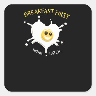 Frühstück zuerst quadratischer aufkleber