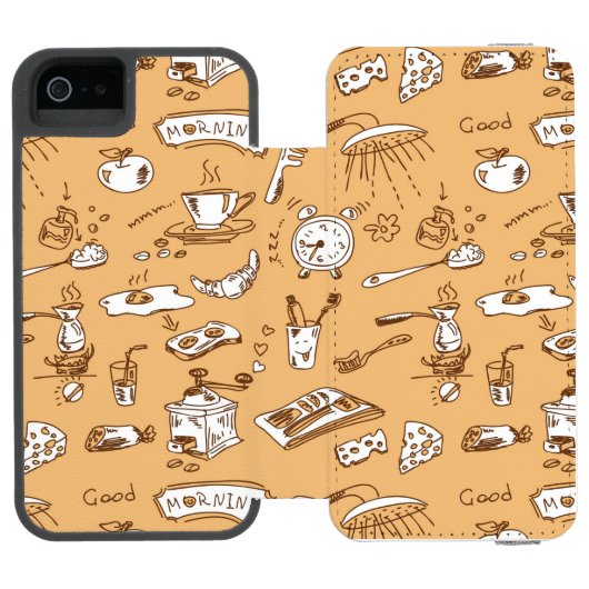 Frühstücks-Muster 2 Incipio iPhone Geldbeutel-Hülle (Folio Geöffnet)