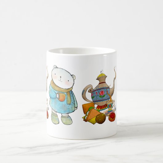 Frühstücksbär mit Tee - Freezing Blue Design Kaffeetasse (Mittel)