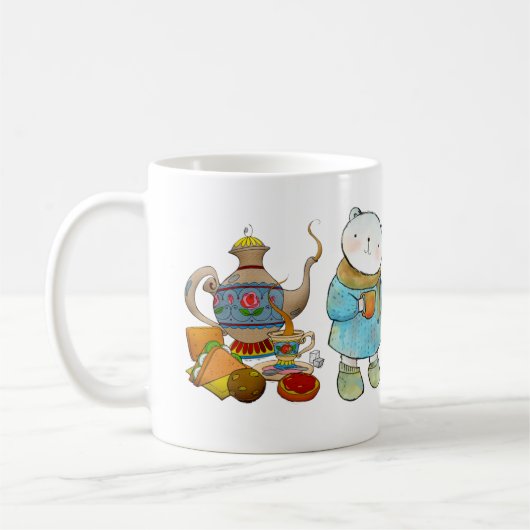 Frühstücksbär mit Tee - Freezing Blue Design Kaffeetasse (Links)