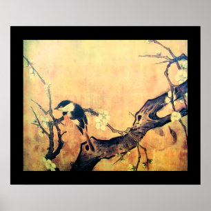 FRÜHSTÜCKSBIRD UND BLUME BAUM Gelbbraun Poster