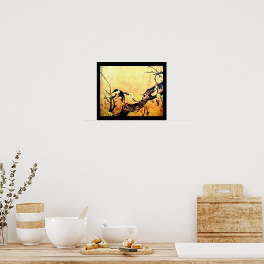 FRÜHSTÜCKSBIRD UND BLUME BAUM Gelbbraun Poster (Küche)