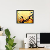 FRÜHSTÜCKSBIRD UND BLUME BAUM Gelbbraun Poster (Heimbüro)