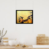 FRÜHSTÜCKSBIRD UND BLUME BAUM Gelbbraun Poster (Küche)