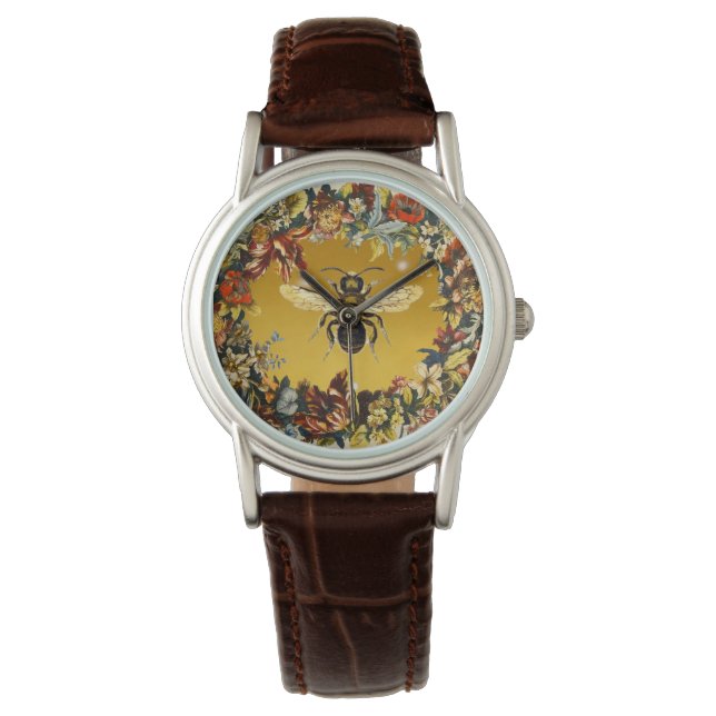 FRÜHSTÜCKSBLUMEN HONEY BIE / RINDFLEISCH ARMBANDUHR (Vorderseite)