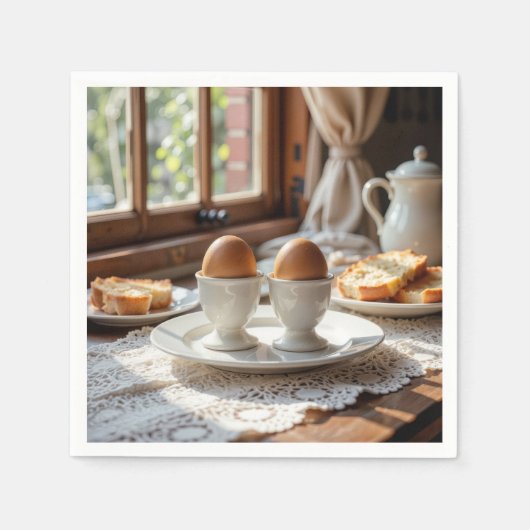 Frühstücksbraune Eier in Eierbechern Serviette (Vorderseite)