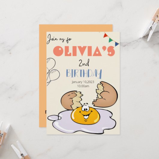 Frühstücksbrunch Kinder 2. Party Einladung (Vorderseite/Rückseite Beispiel)