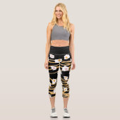 Frühstücksbüffet Abstraktes Muster Gelb Schwarz Capri Leggings (Vorderseite)