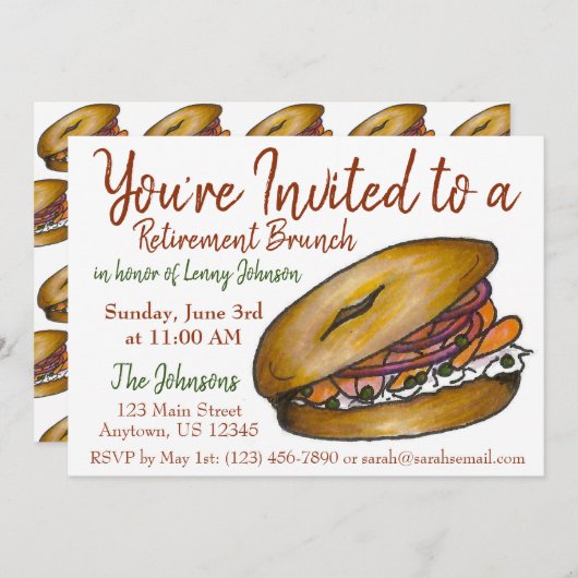 Frühstücksbuffet Brunch Bagel Lox Capers Zwiebel Einladung (Vorne/Hinten)