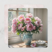 Frühstücksbuffet Brunch Peony Bouquet Einladung (Vorne/Hinten)