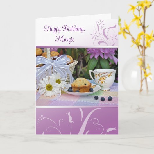 Frühstücksbuffet im Garten mit Muffins Karte (Gelbe Blume)