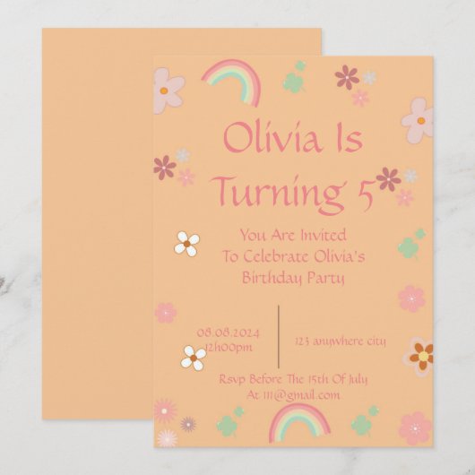 FRÜHSTÜCKSINVITATION FÜR MÄDCHEN EINLADUNG (Vorne/Hinten)