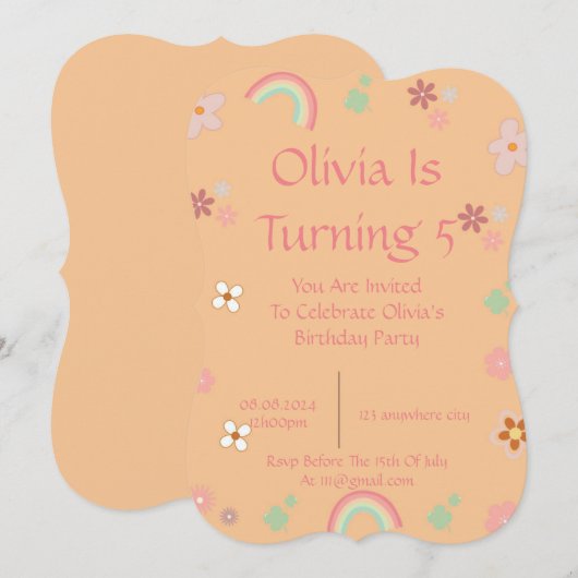 FRÜHSTÜCKSINVITATION FÜR MÄDCHEN EINLADUNG (Vorne/Hinten)