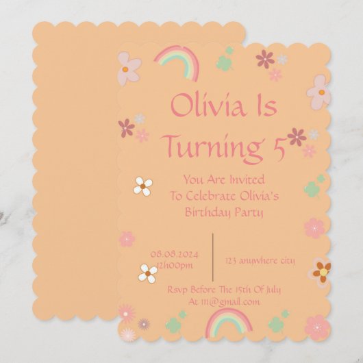 FRÜHSTÜCKSINVITATION FÜR MÄDCHEN SAVE THE DATE (Vorne/Hinten)