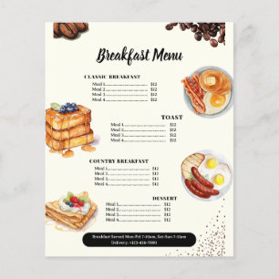 Frühstücksmenü, Restaurantmenü, Cafemarketing  Flyer