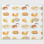 Frühstücksnahrung Kaffee, Croissant, Eier, Bagels Geschenkpapier (Flach)