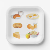 Frühstücksnahrung Kaffee, Croissant, Eier, Bagels Pappteller (Vorderseite)