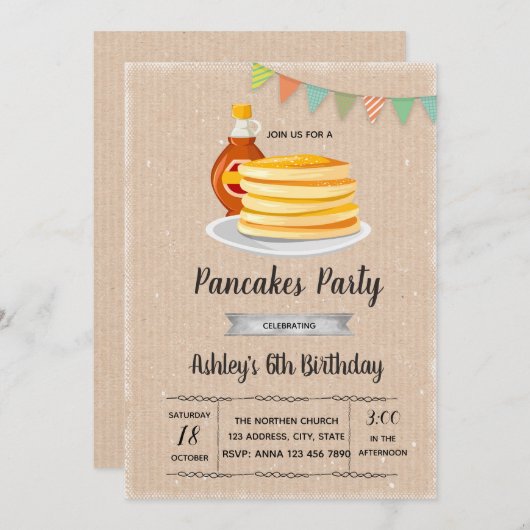 Frühstückspfannkuchen-Party Einladung (Vorne/Hinten)