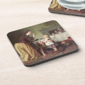 Frühstückszeit - Morgen-Spiele (Öl auf Leinwand) Getränkeuntersetzer (Linke Seite)