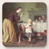 Frühstückszeit - Morgen-Spiele (Öl auf Leinwand) Getränkeuntersetzer (Vorderseite)