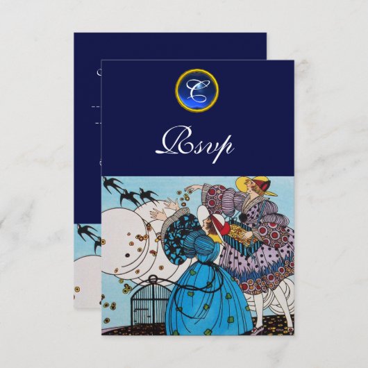 FRÜHVÖGEL PARTY, SAPPHIRE GEM MONOGRAM EINLADUNG (Vorne/Hinten)