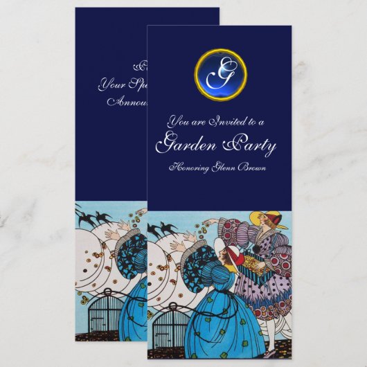 FRÜHVÖGEL PARTY, SAPPHIRE GEM MONOGRAM EINLADUNG (Vorne/Hinten)