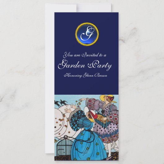 FRÜHVÖGEL PARTY, SAPPHIRE GEM MONOGRAM EINLADUNG (Vorderseite)