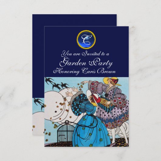 FRÜHVÖGEL PARTY, SAPPHIRE GEM MONOGRAM EINLADUNG (Vorne/Hinten)