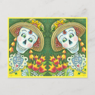 FRÜHZEIT SKELLY & TULIPS, TWIN SKELETONS Funny Feiertagspostkarte