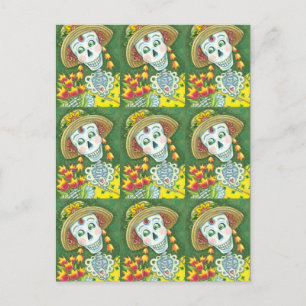 FRÜHZEIT SKELLY UND TULIPS, LADY SKELETON Funny Feiertagspostkarte