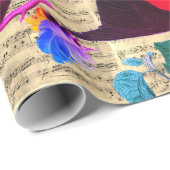 FRÜHZEITIGE VÖGEL,FEUERN,OBST Pink Blue Musiknoten Geschenkpapier (Rolleneckpunkt)