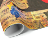 FRÜHZEITIGE VÖGEL,FÜHLER,OBST Musiknoten braun Geschenkpapier (Rolleneckpunkt)