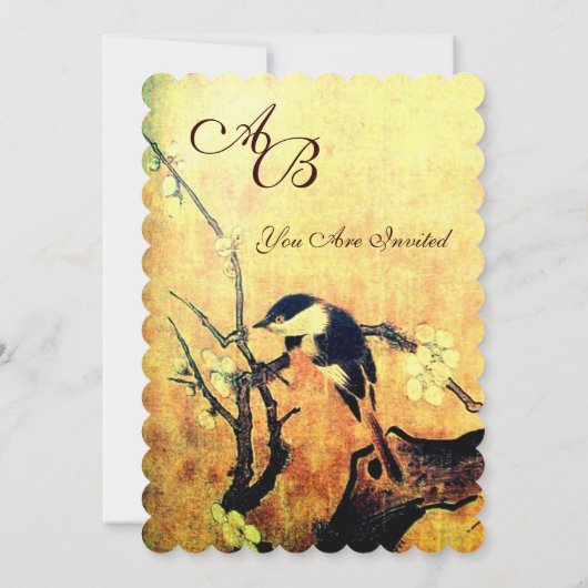 FRÜHZEITMONOGRAM, gelber brauner Champagner Einladung (Rückseite)