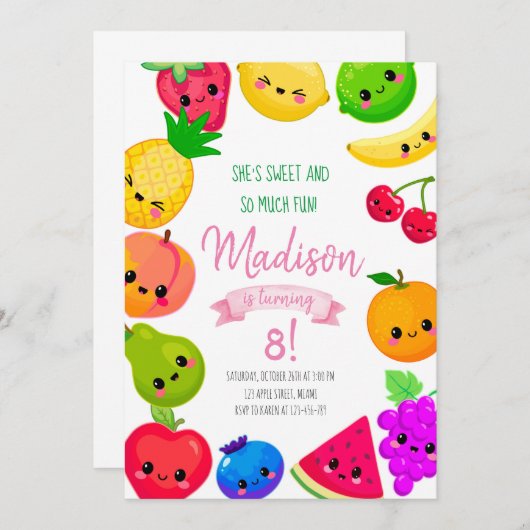 Fruit Birthday Invitation, Tutti Frutti Invitation Einladung (Vorne/Hinten)