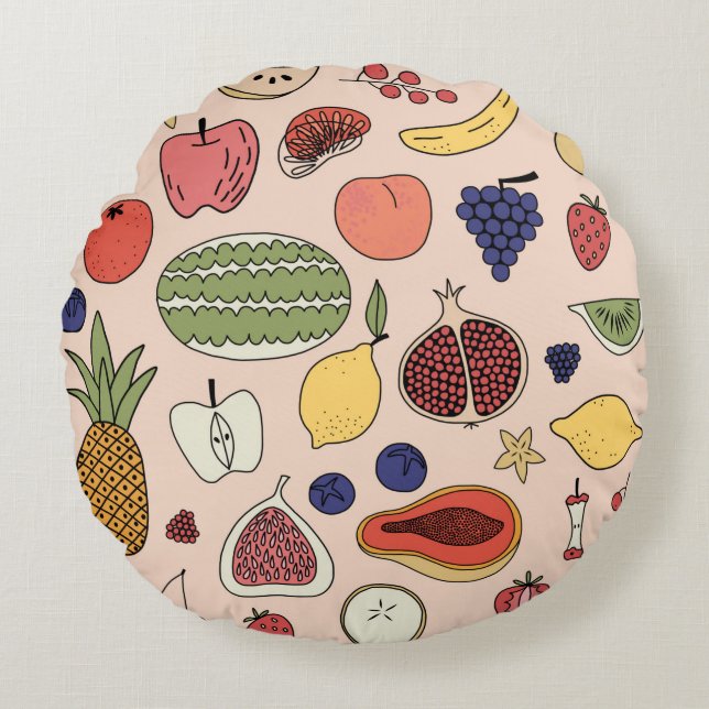 Fruit hand drawn pattern rundes kissen (Vorderseite)