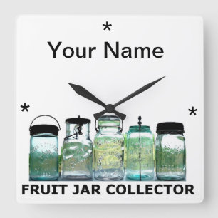 Fruit Jar Collector w/YourName Vintag Mason Jars Quadratische Wanduhr