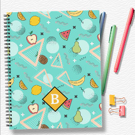 Fruit Memphis Aqua Pattern School Notebook Notizblock