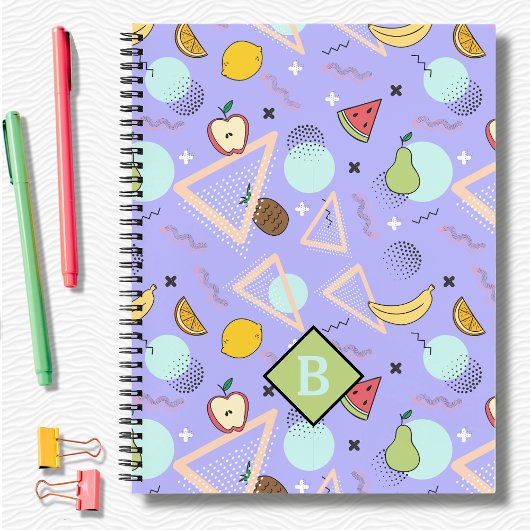 Fruit Memphis Lila Pattern School Notebook Notizblock