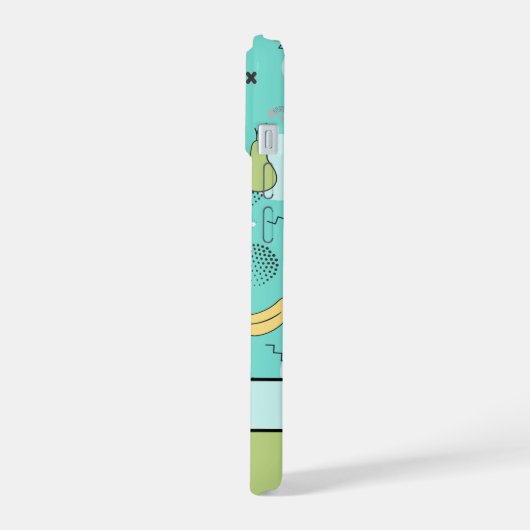 Fruit Memphis Pattern Aqua iPhone 15 Hülle (Linke Seite)