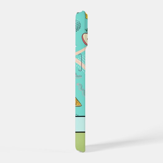 Fruit Memphis Pattern Aqua iPhone 15 Hülle (Rechte Seite)