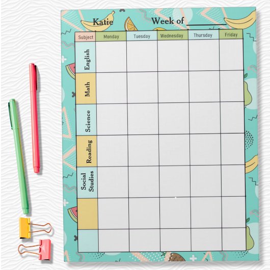 Fruit Memphis Pattern Homework Assignment Notizblock