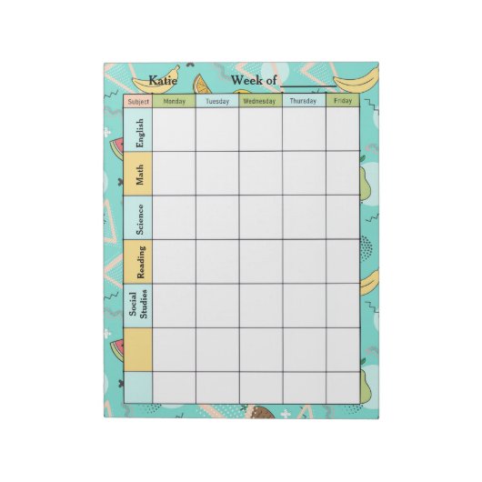 Fruit Memphis Pattern Homework Assignment Notizblock (Rotiert)