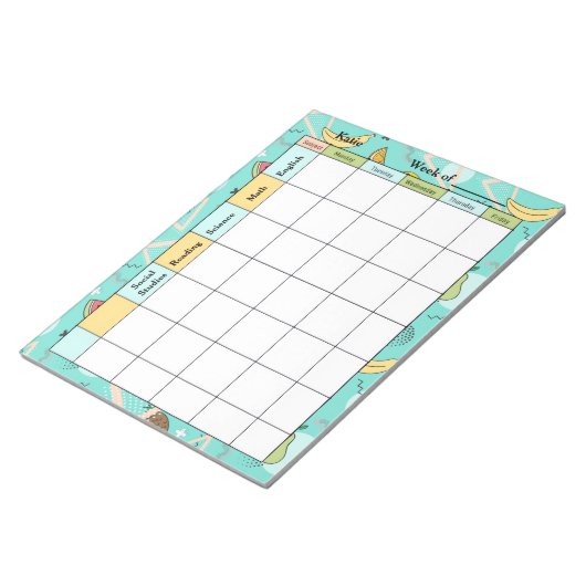 Fruit Memphis Pattern Homework Assignment Notizblock (angewinkelt)