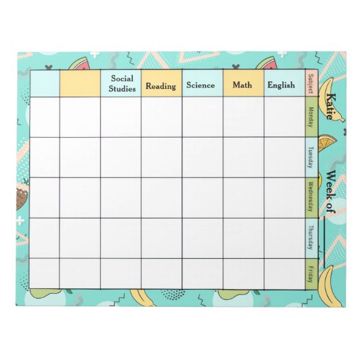 Fruit Memphis Pattern Homework Assignment Notizblock (Vorderseite)