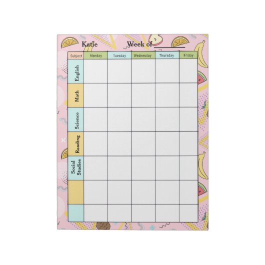 Fruit Memphis Pink Homework Assignment Notizblock (Rotiert)