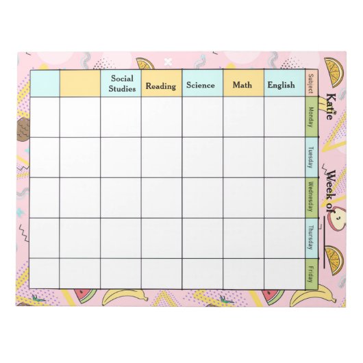 Fruit Memphis Pink Homework Assignment Notizblock (Vorderseite)