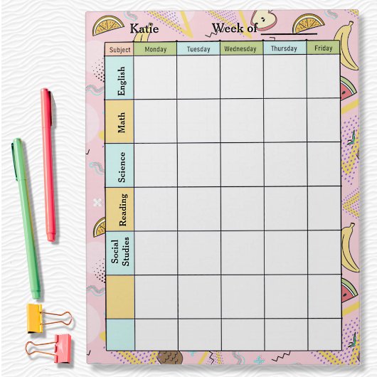Fruit Memphis Pink Homework Assignment Notizblock