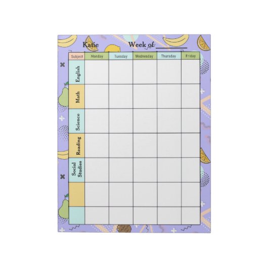 Fruit Memphis Purple Homework Assignment Notizblock (Rotiert)
